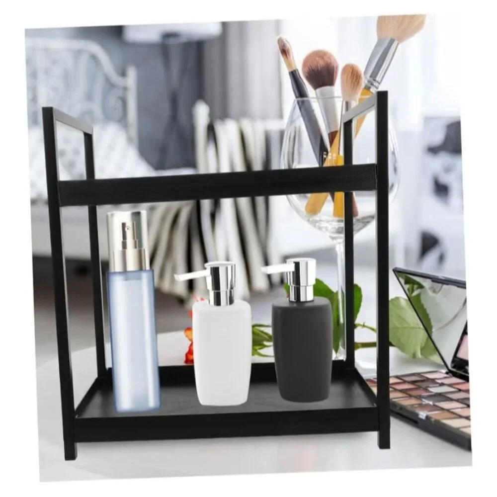 Two-Tier Black Metal/Plastic Storage Organizer For Vanity & Bathroom Countertop